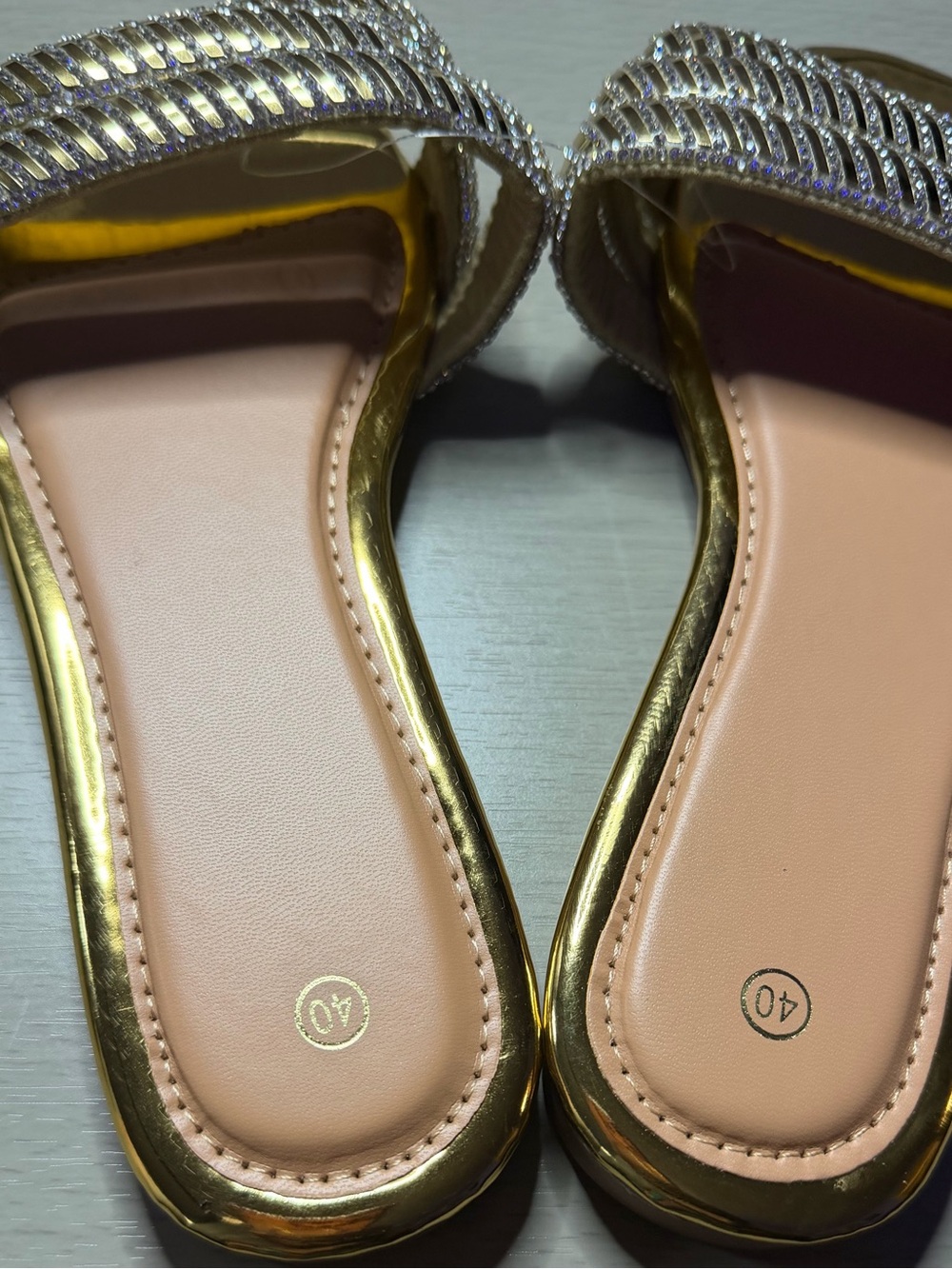 Women’s Gold Jewel-Embellished Slide Sandals - Nude Insole for women
